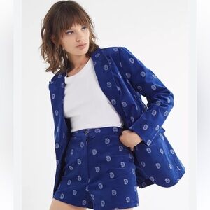 Urban Outfitter Unicorn City Blue Motif Corduroy Blazer & Short 2 Piece Set Sz M